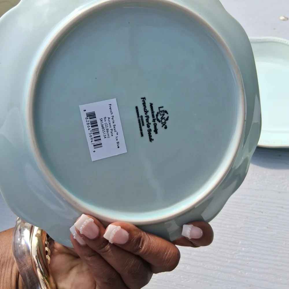 lenox french perle ice blue Bead. 4 Pc Place Setting New In Box